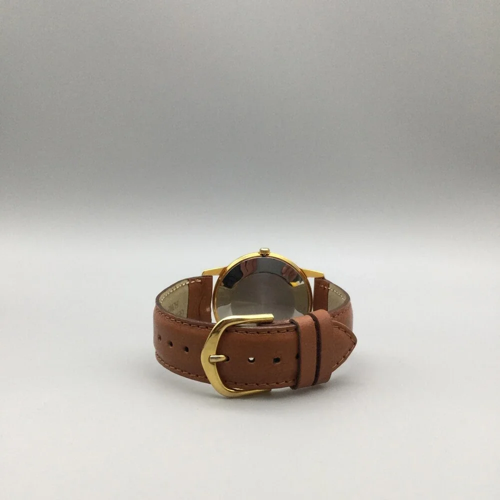 Mary Engelbreit Pals Womens Watch 34mm Gold Tone Brown Leather Band New Battery